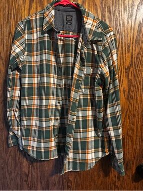 Prana Plaid Shirt in Green, Orange & Cream